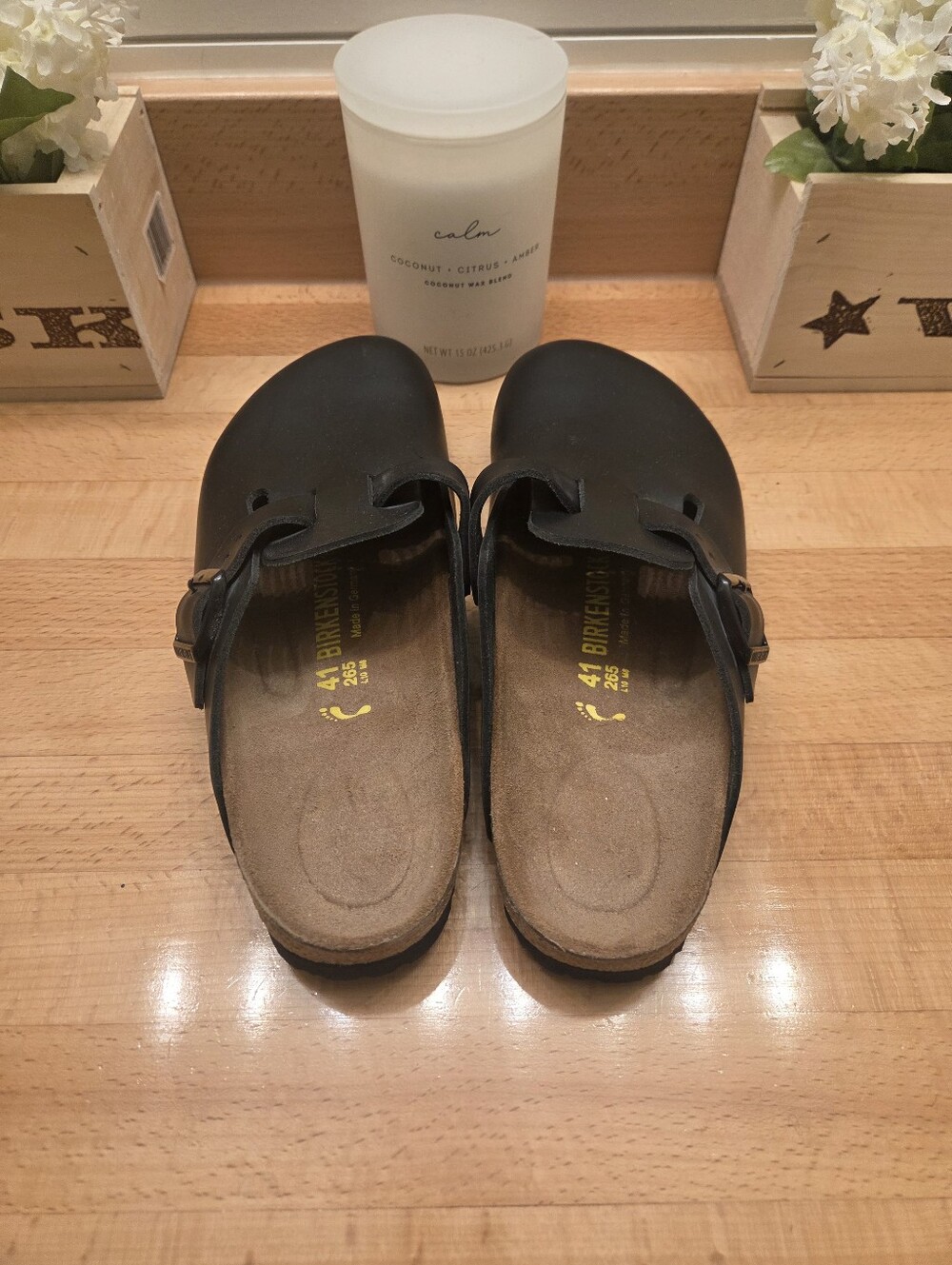 Birkenstock Boston Clogs Black Smooth Leather Womens Size 41 - Picture 4 of 11